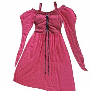 Renaissance Fair Gothic Vampcore Red Dress Off-Shoulder Lace-up Dramatic Sleeves